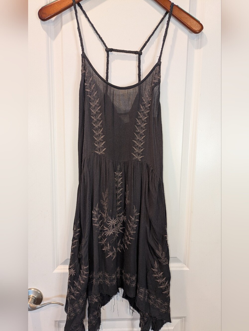 Free People Intimately Embroidered Handkerchief Hem Slip Dress XS Charcoal Boho